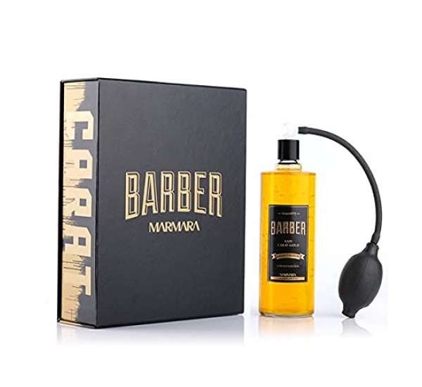 BARBER MARMARA Black-Gold Limited Edition Eau de Cologne 500 ml Men's Fragrance Water with Real 24 Carat Gold in Glass Bottle Special Edition with Ball Pump  Одеколон  с помпа лимитиран серия  с помапа 500мл